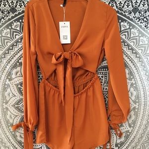 NWT Front Tie Romper in Burnt Orange